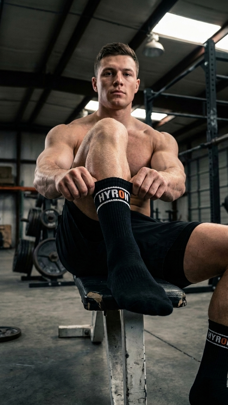 HYRON Socks — Noir Carbone, porté en salle