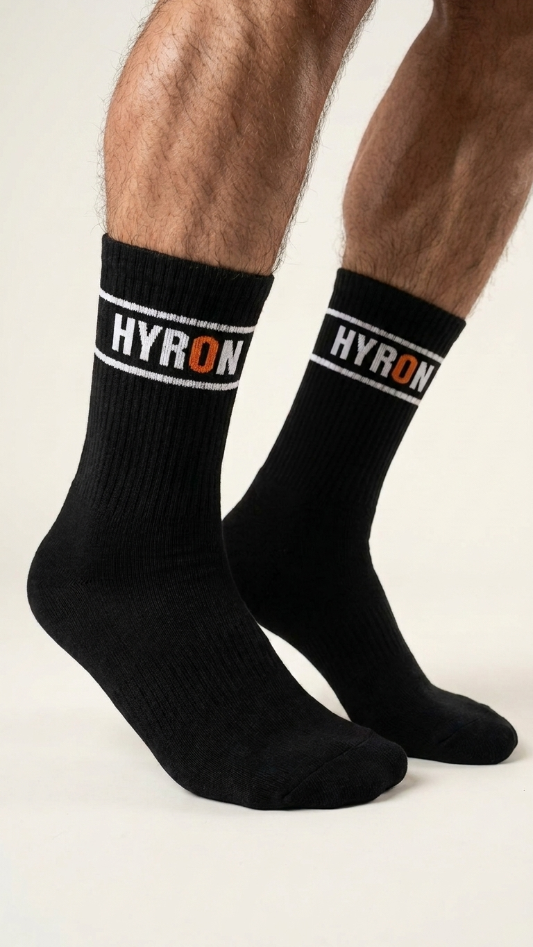 HYRON Socks — Noir Carbone, paire portée